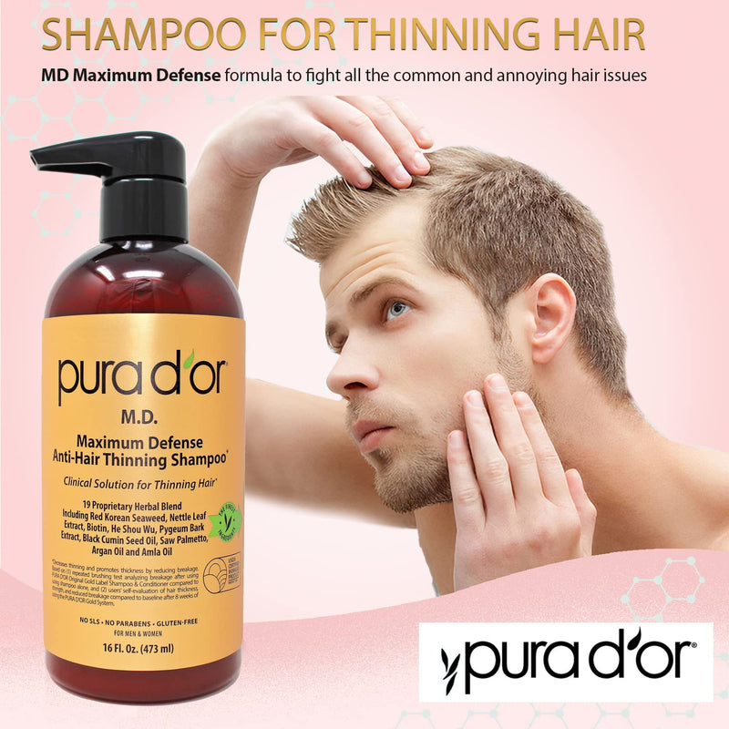 [Australia] - PURA D’OR MD Anti-Hair Thinning Shampoo w/ 0.5% Coal Tar, Biotin Shampoo (16oz) 19+ DHT Herbal Blend for Dry & Itchy Scalp, No Sulfates, For Men & Women (Packaging Varies) 