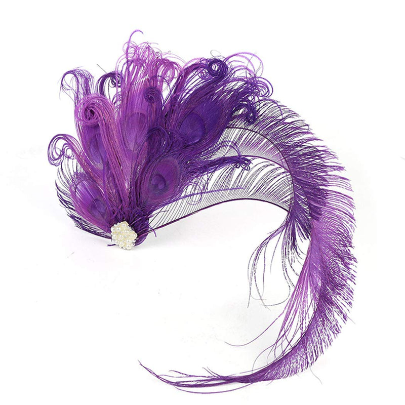 [Australia] - Fxaelian 20s Peacocok Feather Fascinator Clips Headpiece Headband Flapper Hair Clips Kentucky Gatsby Tea Party Wedding Derby Performance for Women Purple 