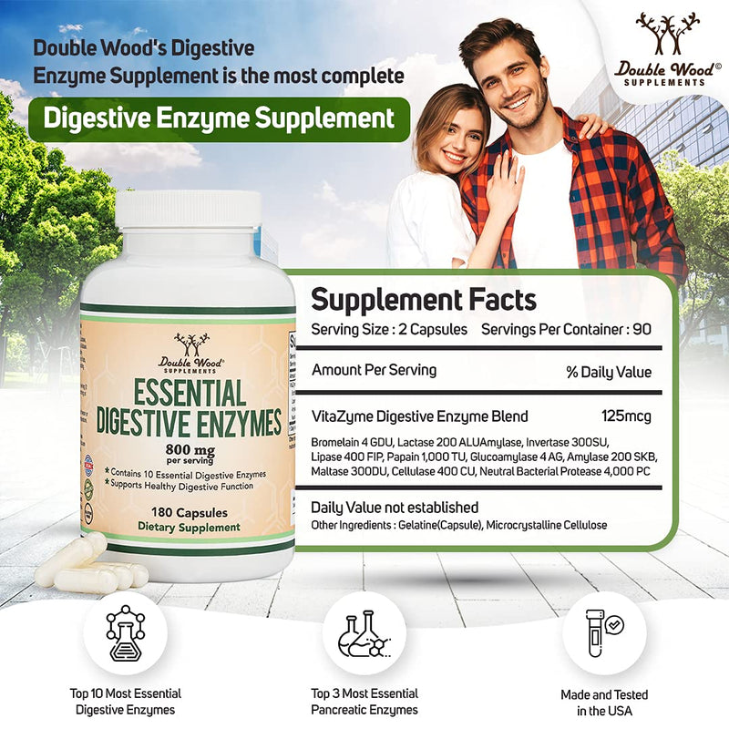 [Australia] - Digestive Enzymes - 800mg Blend of All 10 Most Essential Digestive and Pancreatic Enzymes (Amylase, Lipase, Bromelain, Lactase, Papain, Protease, Cellulase, Maltase, Invertase) by Double Wood 