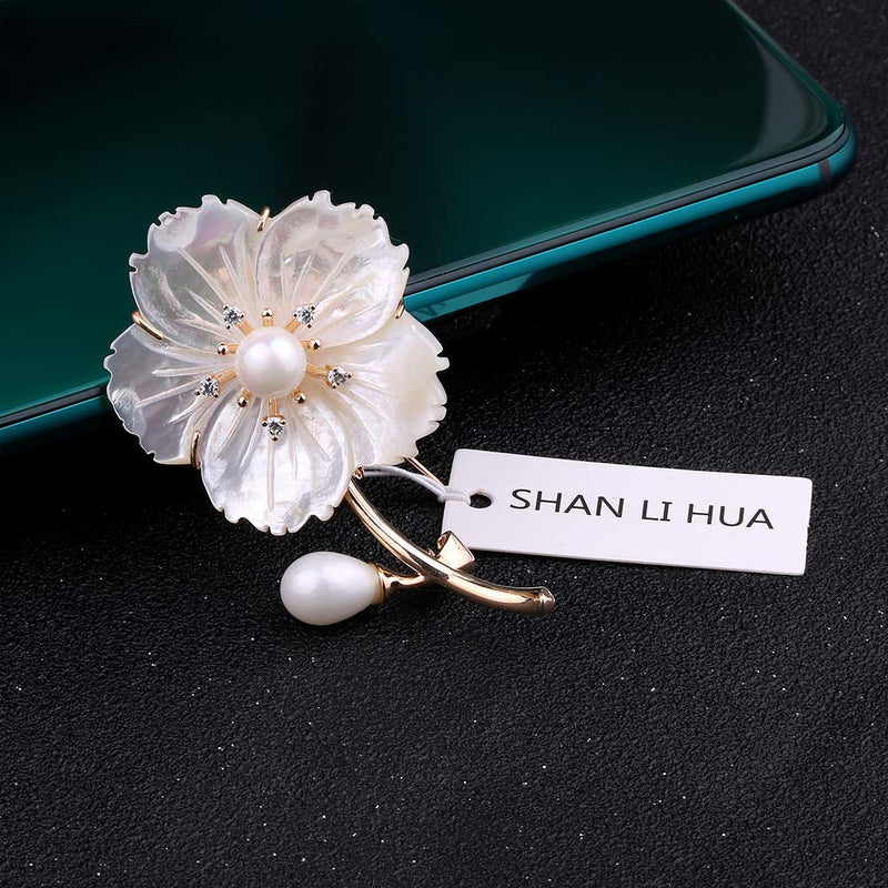 [Australia] - SHAN LI HUA 2020 Fashion New Flower Colored Brooch Girl's Jewelry Safety Pin Purple Grape White Shell Flower 