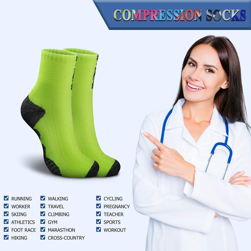 [Australia] - QUXIANG Compression Socks for Women & Men Circulation 3/6/7 Pairs Arch Ankle Support 15-20 mmHg Best for Running Cycling Large-X-Large 04-black/White/Orange 