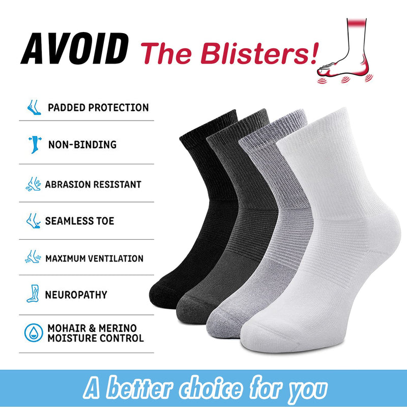 [Australia] - Busy Socks 4 Pack Non-binding Diabetic Socks for Men Women, Loose Top Crew Cotton Thick Cushion Socks 4 Pairs Black X-Large-XX-Large 