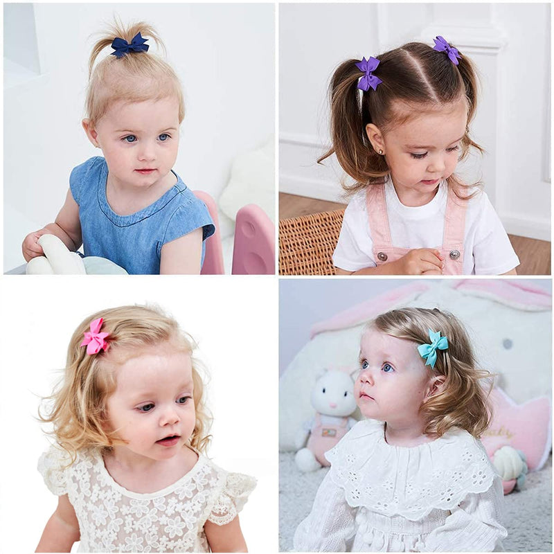 [Australia] - 40Pieces Baby Girls Clips 2" Mini Hair Bow Grosgrain Ribbon Hair Bows with Fully Ribbon Lined Alligator Clips for Baby Girls Infant Toddlers Kids 20 Colors in Pairs 