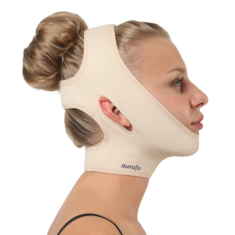 [Australia] - Post Surgical Chin Strap Bandage for Women - Neck and Chin Compression Garment Wrap - Face Slimmer, Jowl Tightening, Chin Lifting (Medium (Pack of 1)) Beige Medium (Pack of 1) 