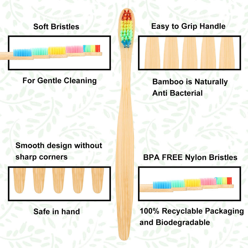 [Australia] - Yorgewd 10 Pcs Bamboo Toothbrushes Family Pack, Medium Bristles | Eco- Friendly | Biodegradable & BPA Free Organic Wooden Toothbrushes for Adult and Kids 