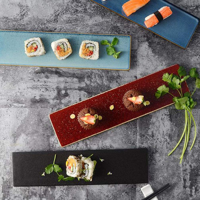 [Australia] - WINOMO Japanese Style Ceramic Sushi Plate Sushi Dish Dinnerware Wedding Housewarming for Fish Sushi Fruit Cheese Tray Black 