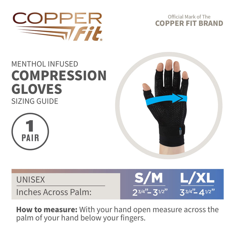[Australia] - Copper Fit ICE Compression Gloves Infused with Menthol and Coq10 for Recovery, Black Small/Medium 