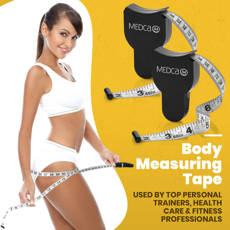 [Australia] - MEDca Body Tape Measure and Skinfold Caliper for Body Set - (Pack of 4) - Skin Fold Body Fat Analyzer and BMI Measurement Tool 