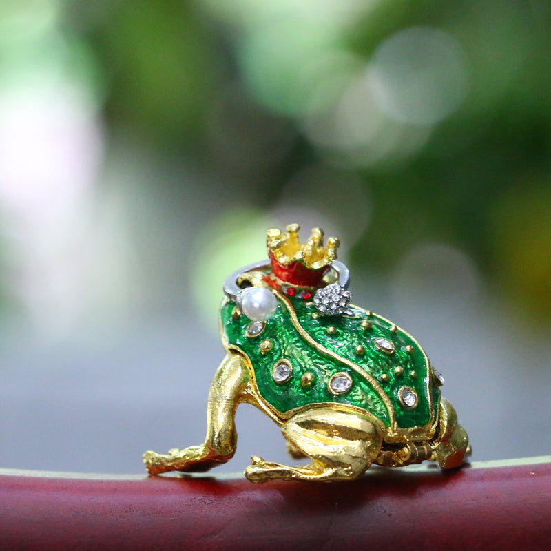 [Australia] - Crystal Jeweled Crown Frog Trinket Box Hinged Collectible Frog Figurine Decor Ring Holder Hand-Painted Decorative Jewelry Holder Box 