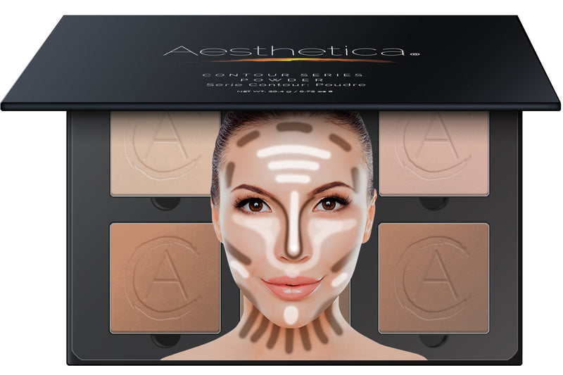 [Australia] - Aesthetica Cosmetics Contour and Highlighting Powder Foundation Palette/Contouring Makeup Kit Gift Set; Easy-to-Follow, Step-by-Step Instructions Included 6 Shades + Brush 