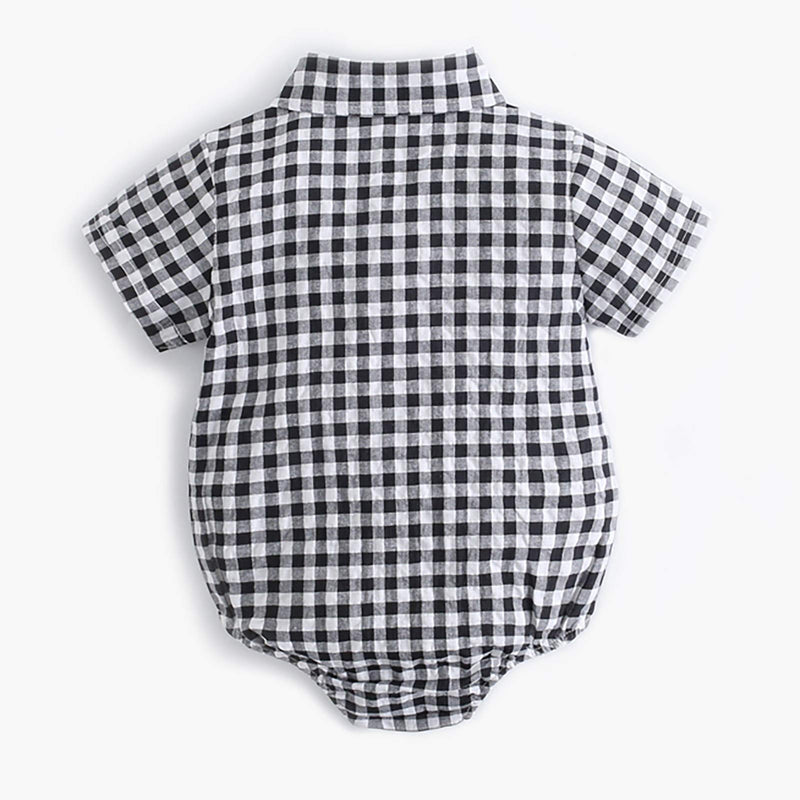 [Australia] - LuckyCandy Baby Boys' Polo Romper Formal Shirts Unisex-Baby Onesie Bodysuit Wedding Party Outfits 0-6months Black Plaid 