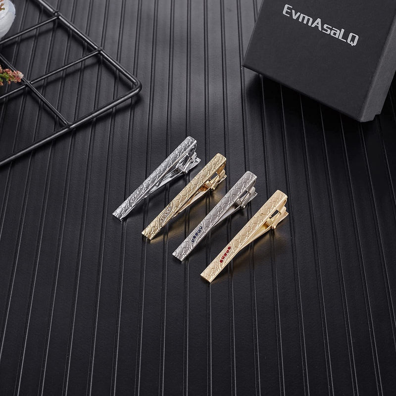 [Australia] - EvmAsaLQ 4 Pieces of Men's Tie Clips, Gold, Silver, Four-Color Tie Clips, Tie Clips are Gifts for Fathers and Lovers, Suitable for Weddings, Anniversaries, Parties and Business Ceremonies 