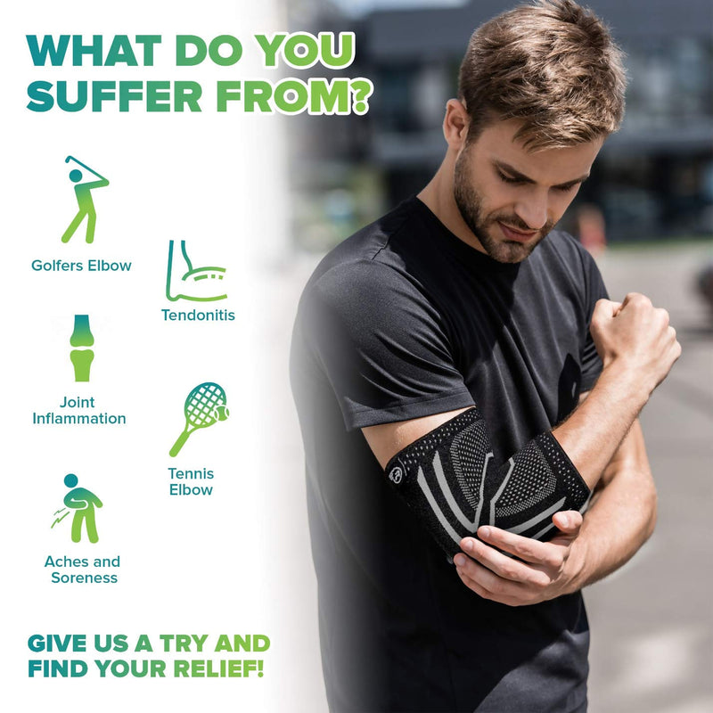 [Australia] - Elbow Compression Sleeve for Men & Women | Forearm & Elbow Sleeve for Weightlifting, Workout, Exercise, Golf & Tennis | Elbow Brace for Tendonitis, Arthritis, Bursitis, & Pain Relief Black Medium 