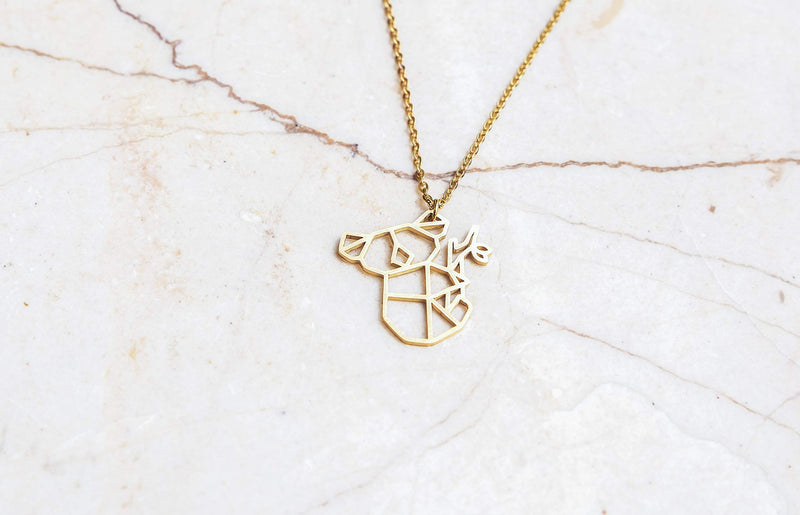 [Australia] - La Menagerie Koala Gold Origami Jewelry & Gold Geometric Necklace – 18 Karat Plated Gold Necklace & Koala Necklaces for Women – Koala Necklace for Girls & Origami Necklace 