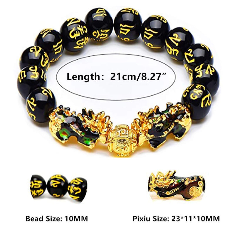 [Australia] - MANRUO Feng Shui Black Obsidian Wealth Bracelet Color Changed Pi Xiu Bracelets Dragon Mantra Bead Bangle Attract Wealth and Good Luck for Men/Women 10mm 