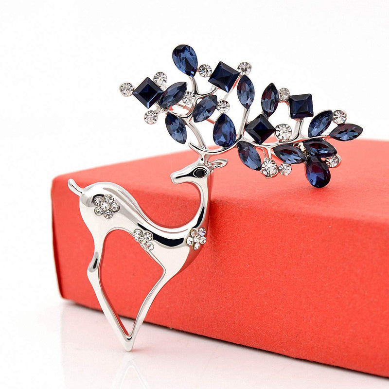 [Australia] - 2 Colors Rhinestone Deer Brooches Women Christmas Reindeer Pins Luxury Coat Corsage Jewelry silver 