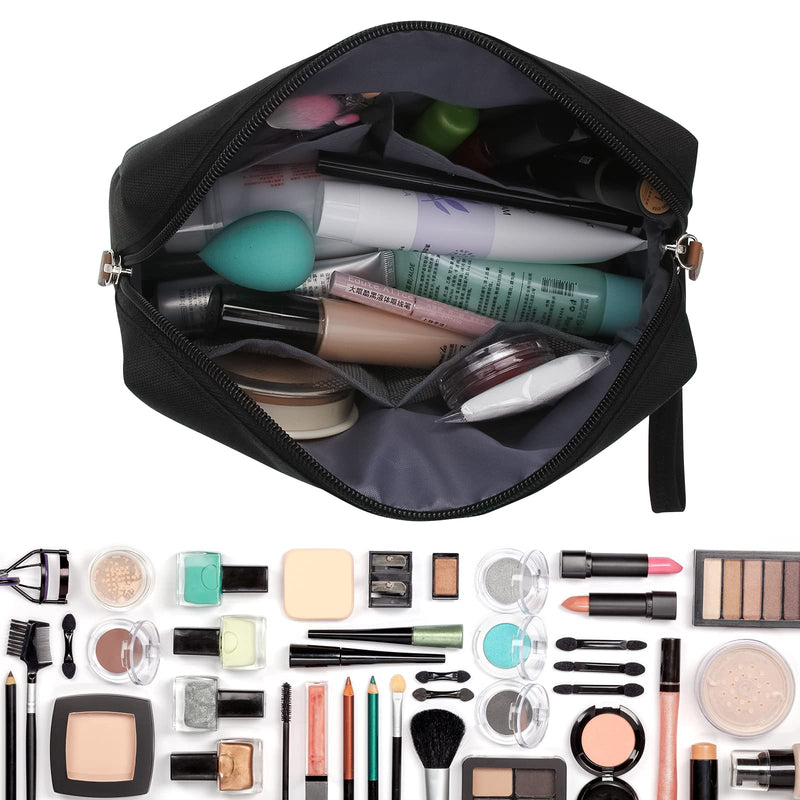 [Australia] - Large Makeup Bag Zipper Pouch Travel Cosmetic Organizer for Women and Girls Make Up Toiletry Bags Travel Makeup Bag for Women Girls with Carrying Strap(Large, Black) 