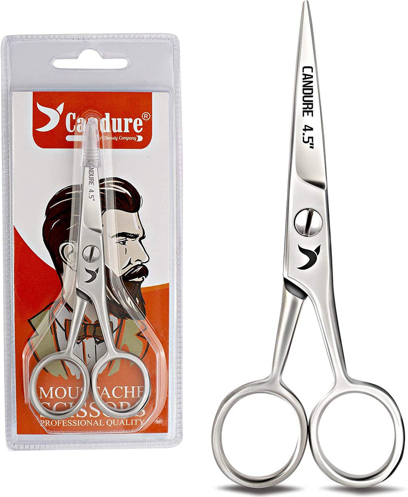 [Australia] - Candure Beard Scissors Professional Moustache Scissors Ear and Nose Hair Trimming Scissors Stainless Steel, Safety Use for Eyebrows, Eyelashes, and Ear Hair 