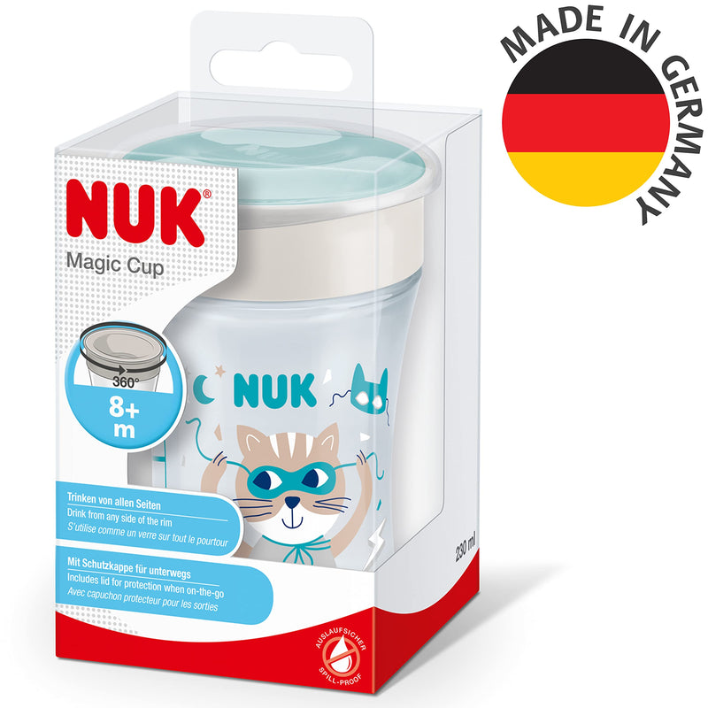[Australia] - NUK Magic Cup Sippy Cup | 360° Anti-Spill Rim | 8+ Months | Leak-Proof & BPA-Free | 230 ml | Blue Cat Cat (Neutral) 