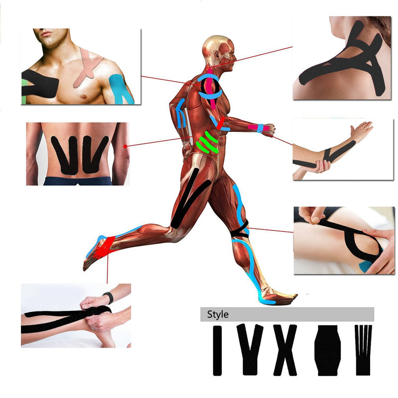 [Australia] - FOU Kinesiology Recovery Therapeutic Tape, Waterproof Muscle Support for Athlete,Sports Injury Tape 1 inch x 16.4 ft / 2.5cm x 5m Black 2 rolls 