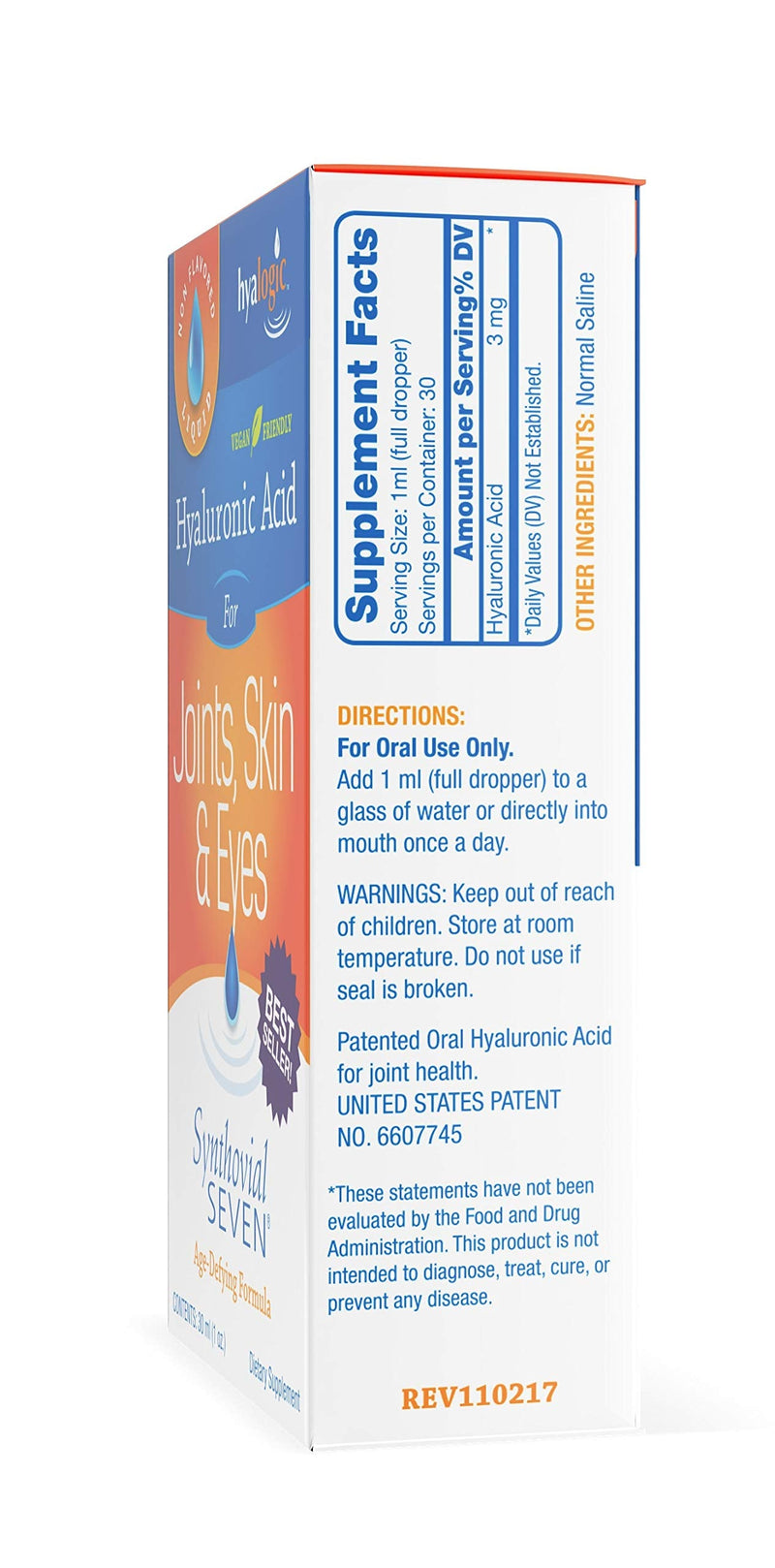 [Australia] - Hyalogic Synthovial Seven Hyaluronic Acid Liquid - HA Joint Support - Vegan - 1 oz 
