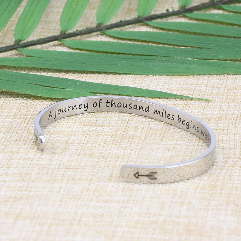 [Australia] - Inspirational Mantra Cuff Bracelets for Women Friend Encouragement Gift for Her Personalized Birthday Jewelry A journey of thousand miles begins wtih a single step 