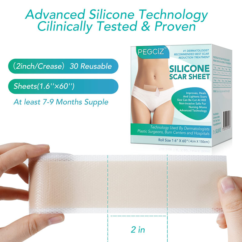 [Australia] - Silicone Scar Sheets Medical Grade Scar Gel Tape for Scar Removal(1.6’’ ×60’’), Professional Scar Sheets for Acne, Keloid, C-Section, Surgery, Burn Scar Treatment 