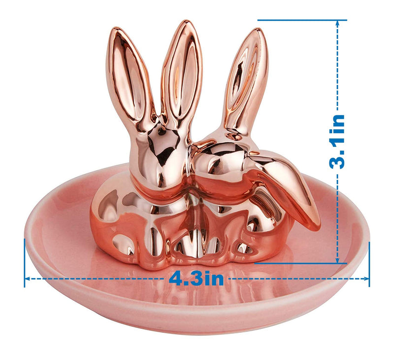 [Australia] - Jojuno Bunny Rabbit Ring Holder Jewelry Dish Pink Ceramic Plate Jewel Display Organizer Trinket Tray 