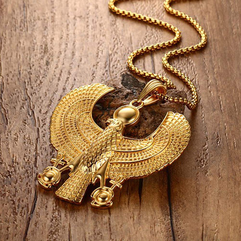 [Australia] - Mgutillart Hip Hop Plated 18K Gold Stainless Steel Egyptian Horus Eagle Pendant Necklace Gold Plated 