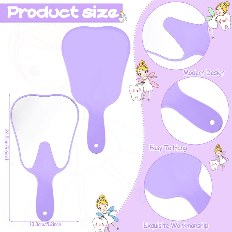 [Australia] - 2 Pieces Tooth Shaped Handheld Mirror Cute Tooth Shaped Mirror Makeup Hand Held Plastic Mirrors with Handle Cosmetic Hand Mirror for Women Men Girls and Kids (White, Purple) White, Purple 
