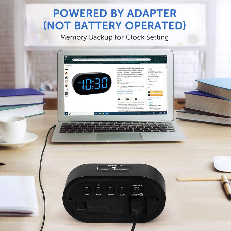 [Australia] - Digital Alarm Clock - Plumeet LED Clocks with Adjustable Brightness Dimmer and Alarm Volume - Blue Digit Display 12-24 Hrs - Kids Clocks with Snooze USB Port Phone Charger 