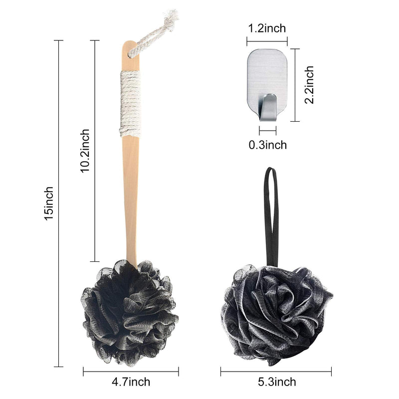 [Australia] - Loofah Back Scrubber, Loofah Sponge with Long Wooden Handle for Shower for Men Women Exfoliating Luffa Bath Sponges for Body & Back, Bamboo Charcoal Infused 