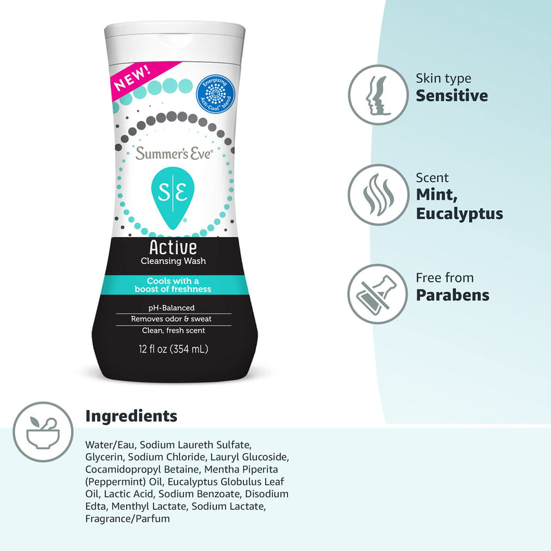 [Australia] - Summer's Eve Active Cooling Feminine Cleansing Wash, mint, eucalyptus, 12 Fl Oz 12 Fl Oz (Pack of 1) 