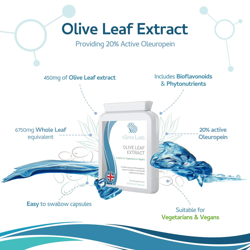 [Australia] - Olive Leaf Extract 450mg (6750mg Whole Leaf Equivalent) 60 Capsules – containing an Exceptional 20% Active Oleuropein 