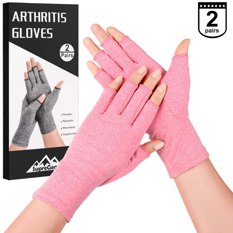 [Australia] - supregear Arthritis Gloves, Rheumatoid Arthritis Compression Gloves for Pain Relief Gaming Typing Fingerless Gloves, 2 Pairs Pink Medium (4 Count) 