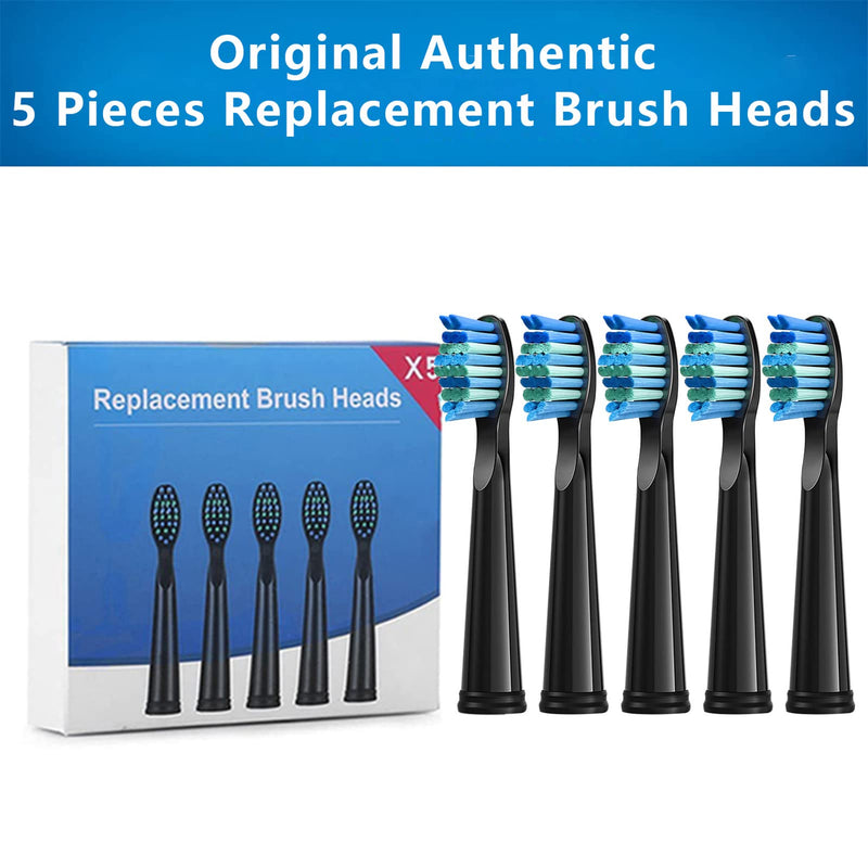 [Australia] - Electric Toothbrush Heads 5pc Compatible with Fairywill D7/D8/FW507/FW508/FW551/917/959/SG-E9 Moderately Soft Bristles Brush Replacement (Black) Black 