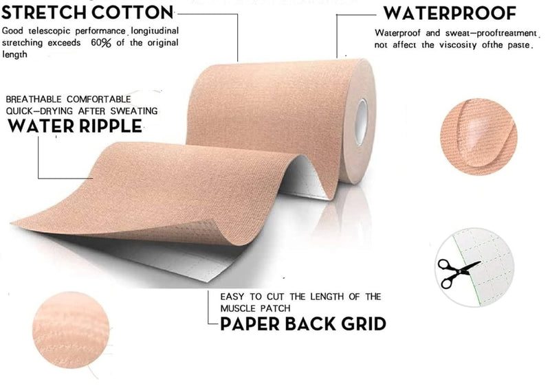 [Australia] - Lenacou Kinesiology Tape (4"x16.4 ft) Extra Roll Wide, Reduces Pain, Made of A High-Grade Water-Resistant Material Preferred by Athletes, Helps Prepare Muscles for Retraining (Beige) Beige 