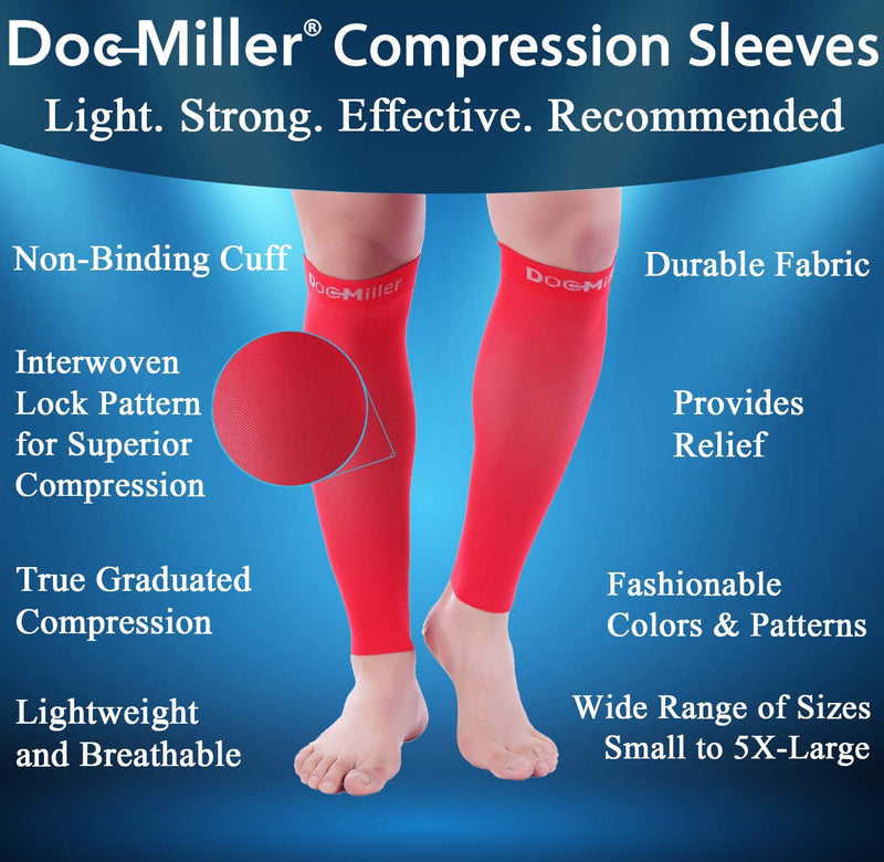 [Australia] - Doc Miller Calf Compression Sleeve Men and Women - 20-30mmHg Shin Splint Compression Sleeve Recover Varicose Veins, Torn Calf and Pain Relief - 1 Pair Calf Sleeves Red Color - Large Size 