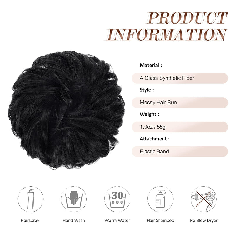 [Australia] - FESHFEN Messy Bun Hair Piece Hair Scrunchies Plus Size Thick Curly Wavy Hair Piece Synthetic Donut Updo Hairpieces for Women Girls, Jet Black 1# Jet Black 