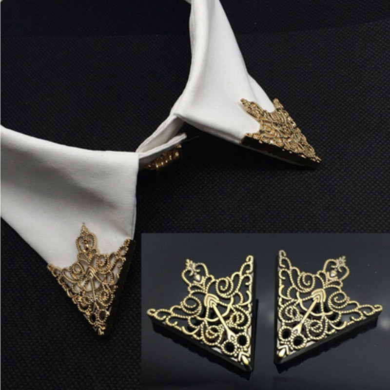 [Australia] - 2Pair Brooches Accessories Palace Retro Hollow Pattern Shirt Collar Brooch Buckle Angle Triangle 