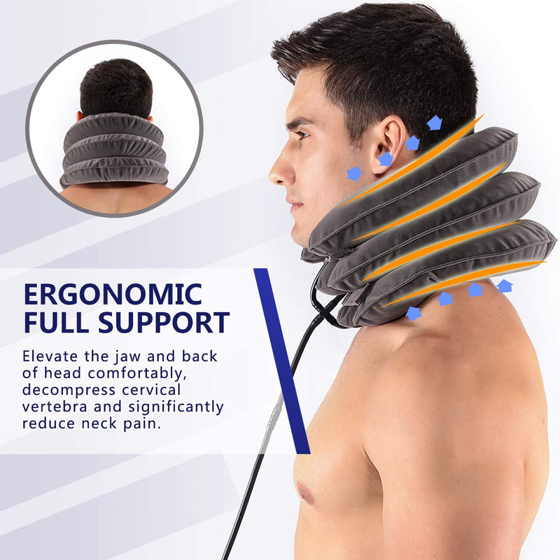 [Australia] - Cervical Neck Traction Device for Instant Neck Pain Relief - Inflatable & Adjustable Neck Stretcher Neck Support Brace, Best Neck Traction Pillow for Home Use Neck Decompression Grey 
