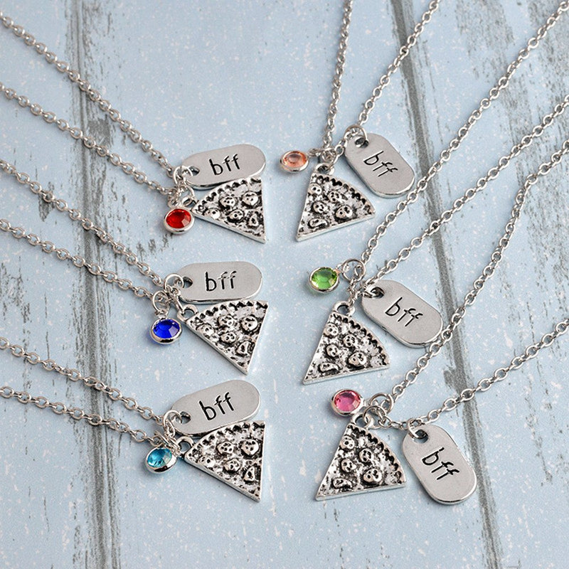 [Australia] - Best Friend Pizza Pendant Necklace with Crystal Charm BFF Friendship Necklace Set for Friends Gift Unisex A set of 6 (Crystal pendant) 