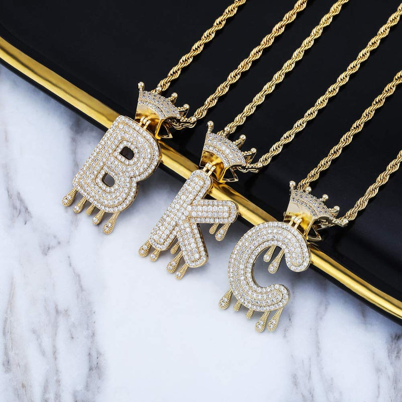 [Australia] - HECHUANG Initial Letter Pendant Necklace Women Simulated Diamond Name Chain Necklace Gold Silver Rope Chain Gold A 24.0 Inches 