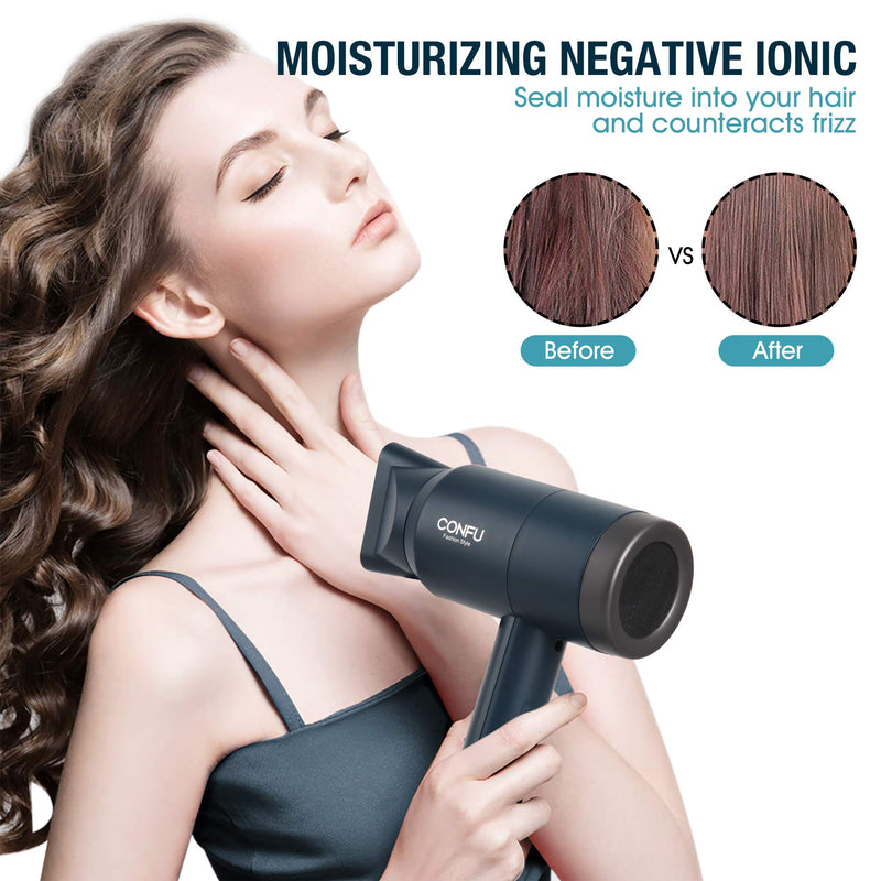 [Australia] - CONFU 1800W Hair Dryer, Ionic Hair Blow Dryer, Lightweight Hair Dryers with Cool Shot Button & Diffuser & Concentrator for Travel Salon Home Use, Dark Blue 