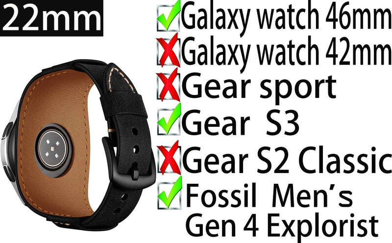 [Australia] - Balerion Cuff Genuine Leather Watch band,Compatible with Samsung Galaxy Watch 3 45mm, Galaxy Watch 46mm,Gear S3 ,Fossil Q Explorist,other Standard 22mm Lug Width Watch Black 