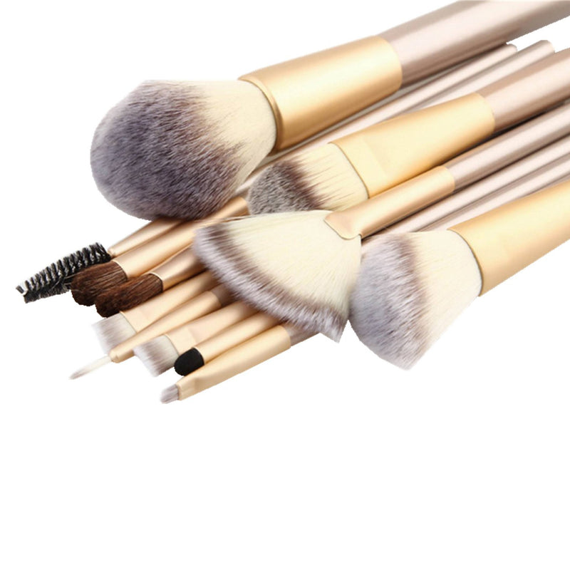 [Australia] - 12 Piece Makeup Brushes Set | Horse Hair Professional Kabuki Makeup Brush Set Cosmetics Foundation Makeup Brushes Set Kits with White Cream-colored Case Bag 