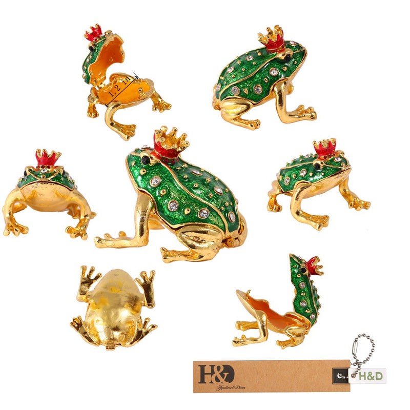 [Australia] - Crystal Jeweled Crown Frog Trinket Box Hinged Collectible Frog Figurine Decor Ring Holder Hand-Painted Decorative Jewelry Holder Box 