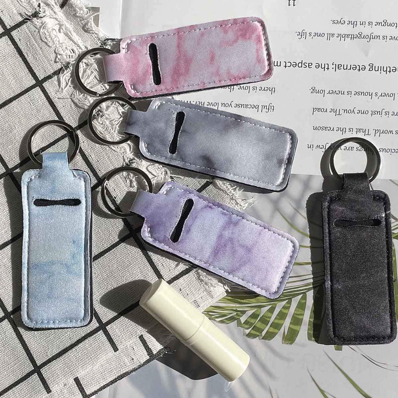 [Australia] - 5 Pieces Marble Chapstick Holder Keychain Clip-on Sleeve Chapstick Pouch Neoprene Keychains Lipstick Holder Elastic Lip Balm Holster Keychain Holder for Chapstick Tracker Safeguard Travel Accessories 