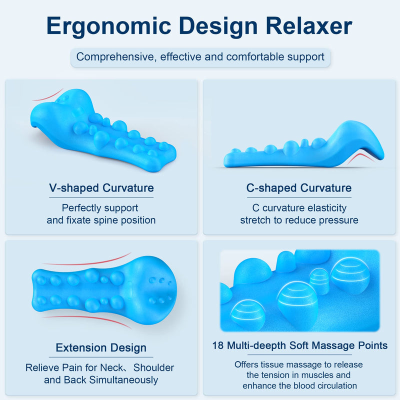 [Australia] - Neck and Shoulder Relaxer with Upper Back Massage Point, Cervical Traction Device Neck Stretcher for TMJ Pain Relief and Cervical Spine Alignment Chiropractic Pillow (Blue) Blue 