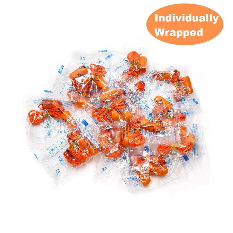 [Australia] - Foam Corded Ear Plugs 100 Pair - Soft NRR 32dB Noise Cancelling Sound Blocking Disposable Orange for Sleeping Snoring Studying Noise Hearing Protection Construction Shooting Sports Mowing Woodworking 200 